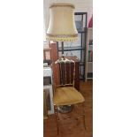 Brass standard lamp and a French metal salon chair