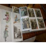 Two large binders of assorted early 20th c. and WW1 French postcards, over 400 cards