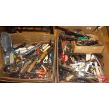 Two boxes of assorted kitchen knives and cutlery