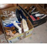 Vintage clothing: Two boxes of vintage ladies shoes and a box of hats