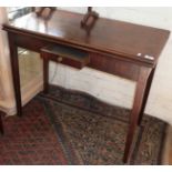 19th c. mahogany fold-over tea table with drawer on square tapering legs