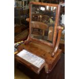 19th c. mahogany toilet mirror having platform base with drawer