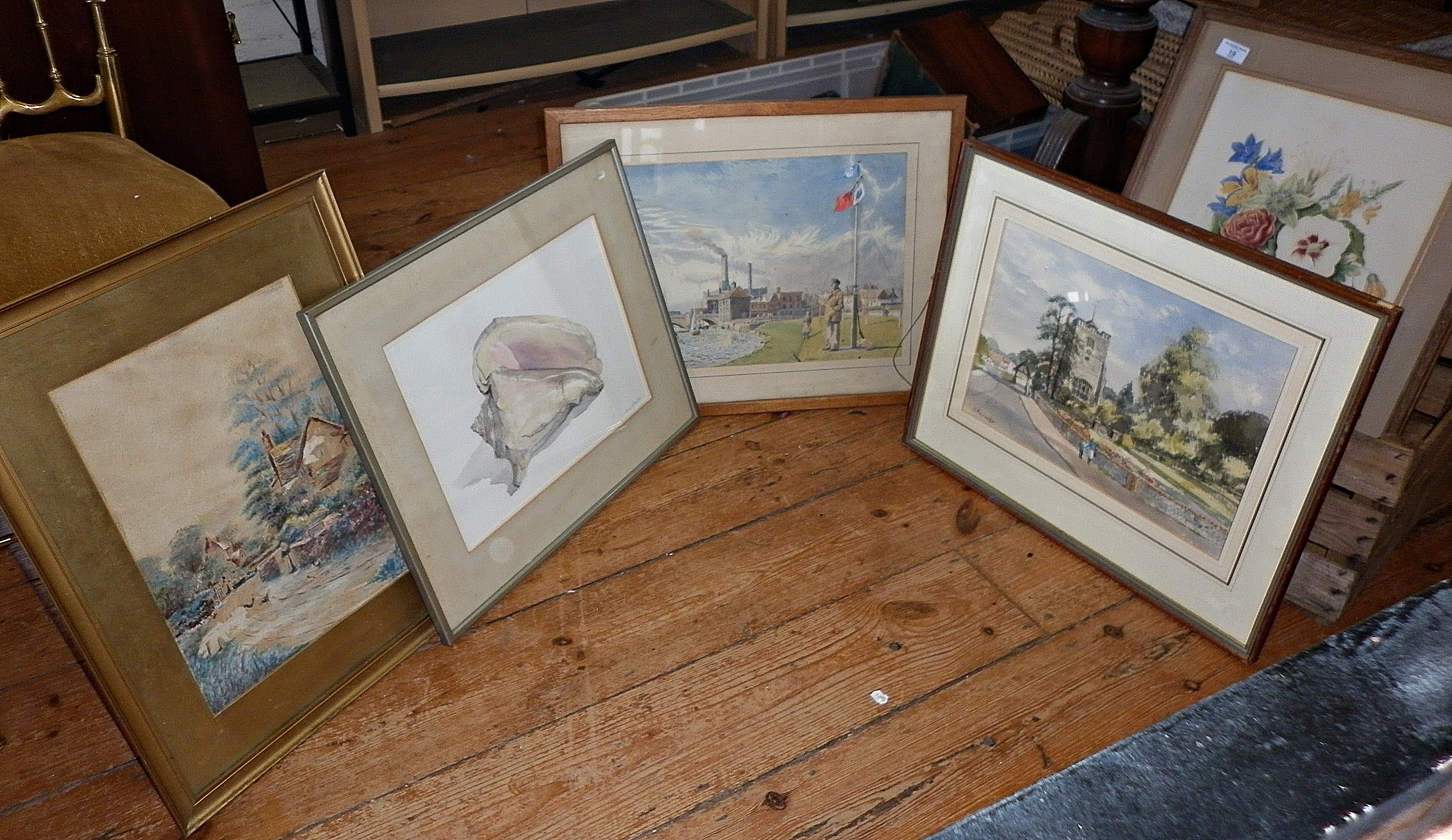 Five various framed watercolour paintings