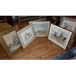 Five various framed watercolour paintings
