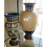 Royal Doulton stoneware vase, 14" and another similar A/F