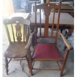 Victorian kitchen chair and an oak elbow armchair