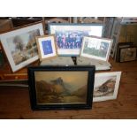 8 various framed prints