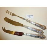 Queen's pattern hallmarked silver handled cutlery - a cheese knife, butter spreader and pickle fork