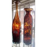 Two Mdina tall glass bottle vases (14" tallest)