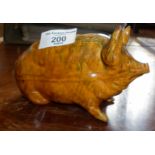 Scottish treacle glazed pottery pig c.1900 impressed mark for Morrison & Crawford of Kirkcaldy
