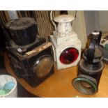 19th/20th century Underground Railway Lamps (3), one tail lamp, the other a hand lamp (one A/F)