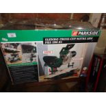 A PARKSIDE Sliding Cross Cut Mitre Saw, with laser and three spare blades, boxed