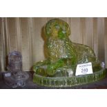 Victorian moulded glass dog figure and similar small Sowerby-type lion