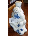Japanese blue and white porcelain figure of seated girl figure with flower