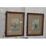 Pair of watercolours of sailing fishing boats