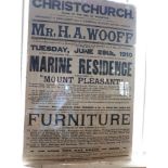 Original property auction poster dated 1910 for the house and contents of "Mount Pleasant",