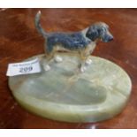 Cold cast painted bronze dog figure on a marble pin tray