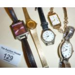 Ladies Seiko gold coloured wrist watch on integral bracelet and four other watches (5)