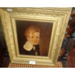 Early 19th c. oil on canvas portrait of a young boy in an Eton collar and ribbon tie