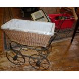 19th c. Continental canework and iron dolls carriage