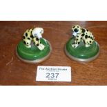Pair of miniature porcelain Dalmatian puppy figurines, gold anchor mark to base