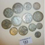 Old UK coins, some silver including Florins, Halfcrowns etc