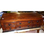 19th c flame mahogany table top sewing chest of six drawers including one dummy drawer with fitted