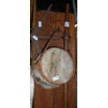 Tribal Art - African axe and an antelope fur covered box with strap