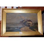 Victorian oil on canvas of an estuary scene with figures