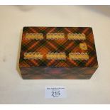 Tartan Ware cribbage box with inside advert for Clark & Co.s "Anchor Thread"