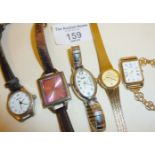 Ladies Seiko gold coloured wrist watch on integral bracelet and four other watches (5)