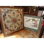 Framed Edwardian silkwork panel, together with a Japanese embroidered silk picture