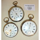 Three hallmarked silver pocket watches, makers include W. Huck of Fleetwood and Symons and Son,