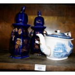 Pair of Masons Ironstone vases with covers and a teapot