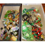 Two shoe boxes of assorted vintage costume jewellery