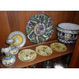 Three Cantigalli pottery dishes, a pair of Deruta vases, and three other Italian pottery items