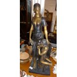 Large Art Deco style bronze figure of a woman with a child