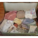 A Demob suitcase of assorted linen, etc.