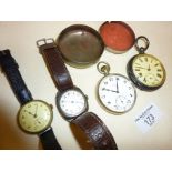 Hallmarked silver pocket watch and another (Pinnacle, white metal) together with two vintage wrist