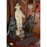 Two Victorian spelter figures of women, a small bust after Ruggeri and a Robinson & Leadbetter