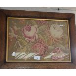 Victorian tapestry picture in oak frame and an embroidered picture of a pre-Raphaelite woman