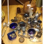 Assorted copper, brass and plated items and a warming pan