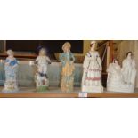 Staffordshire figure of Queen Victoria, a similar group and three figures