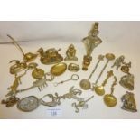 Ottoman brass and bronze figures and animals, some finely detailed, inc. buddha, monkey, camel,