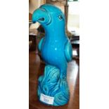 Large Chinese porcelain blue parrot, 26cm high