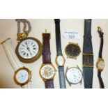 Seven vintage wrist watches, inc. Accurist and a replica Rolex. Together with an antique Russian