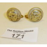 Pair of German SS style white metal cufflinks with skull and crossbones emblem