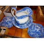 Spode blue and white Tower jug and basin an a pair of tureens