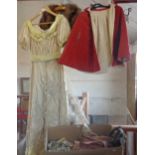 Vintage clothing - a theatrical beaded gown with fur cape, two Paisley shawls (A/F), and other