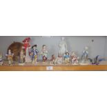 Assorted continental china figurines, inc. pair with gold anchor marks